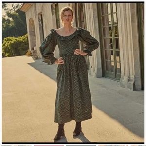 Doen Green Floral Puff Sleeve Zarina Maxi Dress - Medium